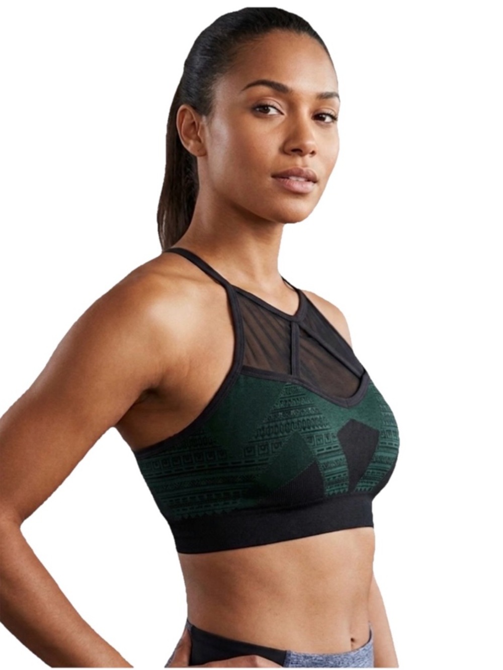 NUX Tulum Women’s Black & Dark Green Nylon Sports Bra Size Small